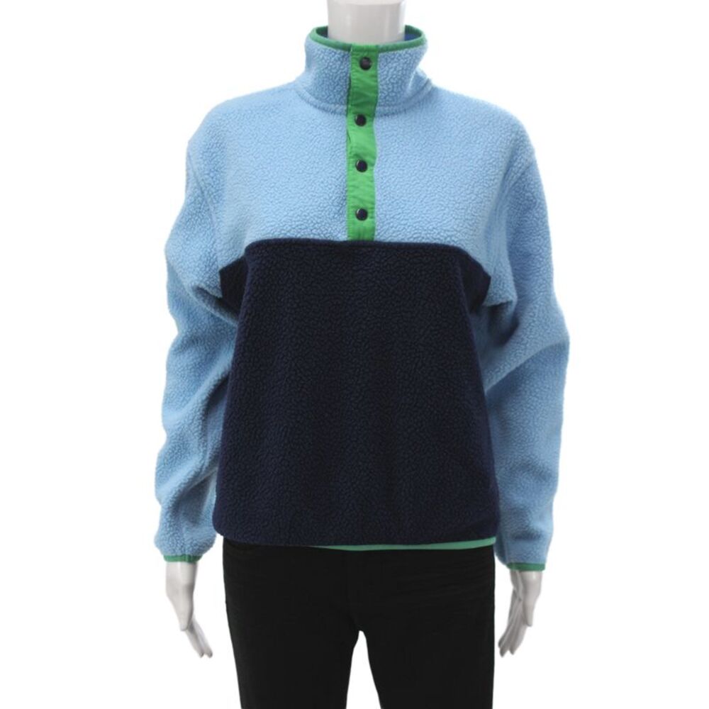 Addison Bay Women Pullover Sweatshirt Blue Colorblock High Neck Size S